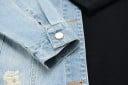 Mikina asimetrică pentru femei din denim cu curea Neagră și albastru deschis Guler din denim și buzunar pe piept Detalii uzate Bumbac și poliester 5