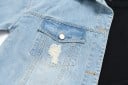 Mikina asimetrică pentru femei din denim cu curea Neagră și albastru deschis Guler din denim și buzunar pe piept Detalii uzate Bumbac și poliester 6
