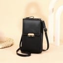 Μικρή γυναικεία τσάντα crossbody από PU δέρμα Μπροστινή τσέπη με καπάκι και μεταλλική αγκράφα Φερμουάρ στην κορυφή Λεπτό λουρί με αγκράφα 19 3