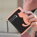 Μικρό γυναικείο πορτοφόλι με φερμουάρ και πουά γάτα Μπρελόκ σε σχήμα γάτας Θήκες για κάρτες και διαφανές παράθυρο PU δέρμα 11,5 x 9,5 εκ. 1