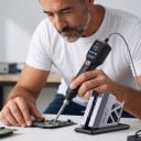 Mikro varmepistol 550 W 100–450 °C med LCD-display og magnetisk stativ i sort til BGA rework og reparation af printplader 2