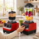Mikser stołowy 2 w 1 2000 W Z dużym pojemnikiem i młynkiem do suchych surowców Regulacja prędkości Czerwony Do smoothie i napojów mrożonych Robot 3