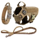 Militär hundsele, halsband och koppel Set Slitstark justerbar kardborreband för hundträningsväst Andas sele med handtag 1