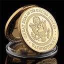 Mindemynt CIA Central Intelligence Agency Dobbelt Sidet 4 cm 3 mm 28 g Forgyldt Metal med Relief af Ørn USA's Segl og Beskyttelseskapsel 2