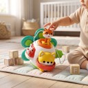 Minge activă Montessori vulpe 15,1 x 13 x 12,5 cm Jucărie senzorială cu șnur și cataramă Minge rotativă Jucărie pentru motricitate fină a copiilor 5