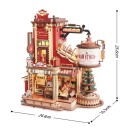 Mini ajándékgyár 24,4 x 16,3 x 25,6 cm Fa építőjáték LED világítással, zenével és érintővezérléssel Fantasy Workshop DIY modell 5