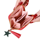 Mini carteira com corações e pompom com estrela 10,7x2x8,3 cm mais de 6 compartimentos bolsa com fecho para moedas fecho longo ao longo da carteira design elegante 2