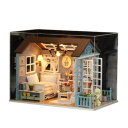 Mini casa delle bambole con cagnolino 21 x 12,5 x 15,5 cm Mini costruzione LED in miniatura con mobili e copertura Modello decorativo illuminato e realistico 1