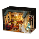 Mini domček pre bábiky s vianočnou výzdobou 21 x 12,5 x 15,5 cm LED miniatúrna stavebnica s nábytkom a krytom Realistický osvetlený vianočný model dekorácie 1