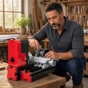 Mini-Drehmaschine für Holz und Metall 12 V 24 W 20000 U/min 28 x 10 x 16 cm Mit Spannzange und Reitstock Schwarz mit roten Elementen Für Modellbauer 4