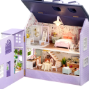 Mini dřevěný domeček pro panenky 8,9 x 7,5 x 9,8 cm DIY stavebnice s LED světlem a nábytkem Ručně sestavitelný model Dekorace bez lepidla a baterií 3
