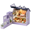 Mini dřevěný domeček pro panenky 8,9 x 7,5 x 9,8 cm DIY stavebnice s LED světlem a nábytkem Ručně sestavitelný model Dekorace bez lepidla a baterií 5