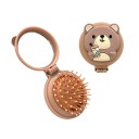 Mini Folding Comb with Mirror Teddy Bear Round Travel Massage Brush with Air Cushion Safe Rounded Teeth 2