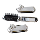 Mini Folding Travel Comb with Mirror 11 x 4 cm Silver Pocket Hair Brush with Bow Air Cushion Massage Teeth 5