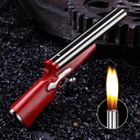 Mini-gaslighter i metal med to flammer formet som et dobbeltløbet haglgevær. Mål 115x30 mm. Elegant design til samlere og hverdagsbrug. 2