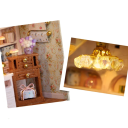 Mini houten poppenhuis 8,3 x 5,9 x 13,5 cm DIY model met licht en meubels Handgemonteerde decoratie Kit zonder lijm en batterijen 6
