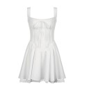 Mini-jurk met korset-snit en kanten rand Elegante vintage stijl Voorgevormde cups Gerimpeld Trekkoord tussen de borsten Damesjurk 4