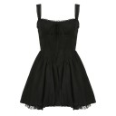 Mini-jurk met korset-snit en kanten rand Elegante vintage stijl Voorgevormde cups Gerimpeld Trekkoord tussen de borsten Damesjurk 3
