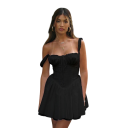 Mini-jurk met korset-snit en kanten rand Elegante vintage stijl Voorgevormde cups Gerimpeld Trekkoord tussen de borsten Damesjurk 2