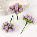 Mini kukka muovisia ruusuja 12 kpl koristepupuja langallisilla varsilla häitä varten kukka-asetelmia seppeleitä ja DIY-töitä 16