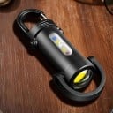 Mini LED svietidlo na kľúče USB-C nabíjateľná multifunkčná COB baterka s karabínou čierna vrecková núdzová lampa prívesok 4