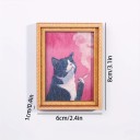 Mini magnetka portrét kočky s cigaretou 8x6 cm dekorativní magnet na lednici obraz kočka v rámu černo bílá červené pozadí 2