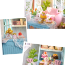 Mini maison de poupée en bois 8,4 x 6,8 x 13 cm Modèle DIY avec lumière et meubles Kit de construction assemblé à la main Décoration sans colle 6
