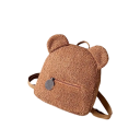 Mini mochila de peluche 27 x 28 x 13 cm con orejas de oso Bolsillo frontal con cremallera Material de felpa suave Mochila infantil Lindo 5