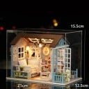 Mini nukketalo koiralla 21 x 12,5 x 15,5 cm Mini LED rakennussarja kalusteilla ja suojalla Realistinen valaistu koristeellinen talomalli 2