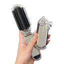 Mini pente de viagem dobrável com espelho 11 x 4 cm Escova de cabelo portátil prateada com laço Cerdas de massagem com almofada de ar 6
