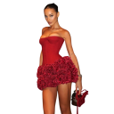 Μίνι φόρεμα πάρτι με κορσέ χωρίς τιράντες και κορδόνια Βαθιά φούστα με βολάν για εντυπωσιακή εορταστική εμφάνιση 1