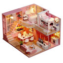 Mini-Puppenhaus aus Holz, 24,5 x 20,5 x 15,6 cm, DIY-Modellbausatz mit Möbelstaubschutz, handmontierte 3D-Miniatur 3