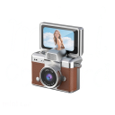 Mini retro fotoaparát na klíčenku s výklopným displejem otočným o 180° s fotkami i videem v 720P vestavěným bleskem a baterií 180 mAh 5