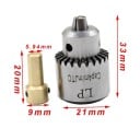 Mini sklíčidlo JT0 s upínaním 0,3 až 4 mm a 3 čelistami na hriadeľ 3,17 mm strieborné 4dielna sada s trnom a kľúčom pre elektrické vŕtačky 2