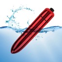 Mini vibromasseur clitoridien avec un aspect brillant métallique, taille compacte 9,1 x 1,8 cm, différentes couleurs, alimenté par 1x AAA 10