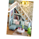 Mini Wooden Dollhouse 8.5 x 6.2 x 9.8 cm DIY Model with Light and Furniture Hand-assembled Miniature Kit without Glue and Batteries 3