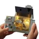 Mini Wooden Dollhouse 8.5 x 6.2 x 9.8 cm DIY Model with Light and Furniture Hand-assembled Miniature Kit without Glue and Batteries 5