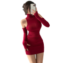 Miniabito con colletto alto e spalle scoperte Maniche lunghe staccabili Taglio bodycon sexy Abito da sera elegante Materiale elastico 2