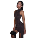 Miniabito elegante senza maniche con colletto alto Orlo asimmetrico Dettaglio arricciato Lungo drappo fluente Vestibilità aderente Abito 3