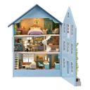 Miniaturowy drewniany domek dla lalek 10 x 5,4 x 12,8 cm Zestaw DIY ze światłem i meblami Model do samodzielnego złożenia Dekoracja bez kleju i baterii 5