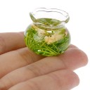 Miniatyrakvarium för dockor Glasrund behållare med vågig kant Imitation av vattenväxter och fiskar inuti Dekorativt tillbehör 7