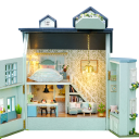 Miniatyyri puinen nukkekoti 8,5 x 6,2 x 9,8 cm Tee-se-itse-malli valolla ja kalusteilla. Käsin koottu miniatyyrirakennussarja ilman liimaa 2