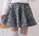 Minifalda de cuadros para mujer con volantes fruncidos en el borde inferior Cintura elástica con goma Corte en A ampliado Mezcla de algodón 3