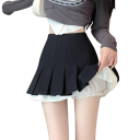 Minifalda negra con volantes, plisada, corta, elegante, estilo A, para mujer. Ropa de verano a la moda. 2