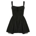 Minikjole med korsetsnit og blondekant Elegant vintagestil Formstøbte skåle Rynkede snørebånd mellem brysterne Damekjole 3