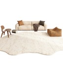 Minimalist Rug Irregular Shape Striped Pattern 160 x 80 cm Polyester Cream Beige Melange with Wavy Edge 2
