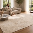 Minimalist Rug Rectangular With Abstract Pattern 200 x 140 cm Polyester Beige For Living Room and Bedroom Under Coffee Table 5