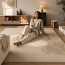 Minimalista szőnyeg Téglalap alakú Akvarell mintával 160 x 80 cm Poliészter Bézs A nappaliba és hálószobába Ágy elé 6