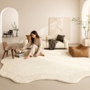 Μινιμαλιστικό χαλί σε κομμάτι Ακανόνιστου σχήματος Μονόχρωμο με περιθώριο 280 x 180 εκ. Πολυεστερικό Κρεμ-μπεζ με κυματιστό άκρο 5