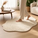 Μινιμαλιστικό χαλί σε σχήμα ανώμαλου τύπου με ριγωτό σχέδιο 160 x 100 εκ. Πολυεστερικό Κρεμ-μπεζ Μελανί με κυματιστό άκρο 4